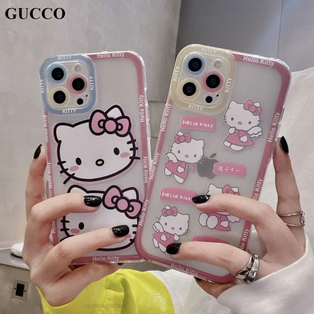 

Sanrio Kawaii Hello Kitty Ins Trendy Protective iphone Case For IPHONE 11 12 PRO MAX XS XR SE 7 8 PLUS Covers Aesthetic Y2k Girl