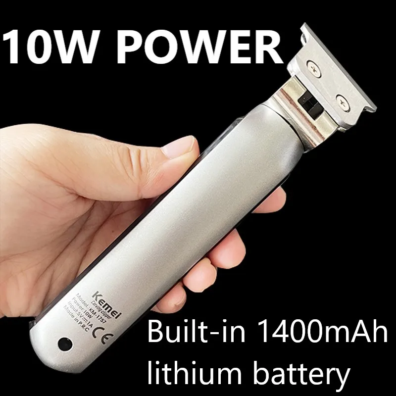 Kemei 1757 Hair Clippers Men Beard Trimmer Zero Gapped T-Blade Hair Cutting Machine Cordless Professional Barber Edgers Cutter