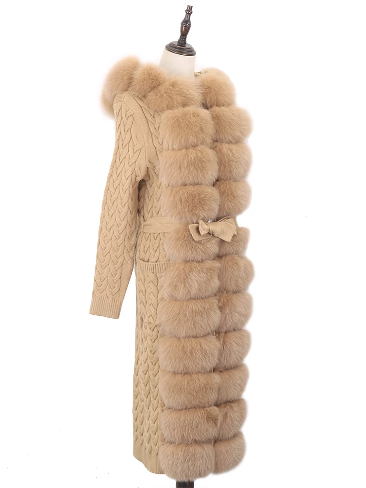 Женский шерстяной вязаный свитер FURYOUME повседневный длинный кардиган с капюшоном