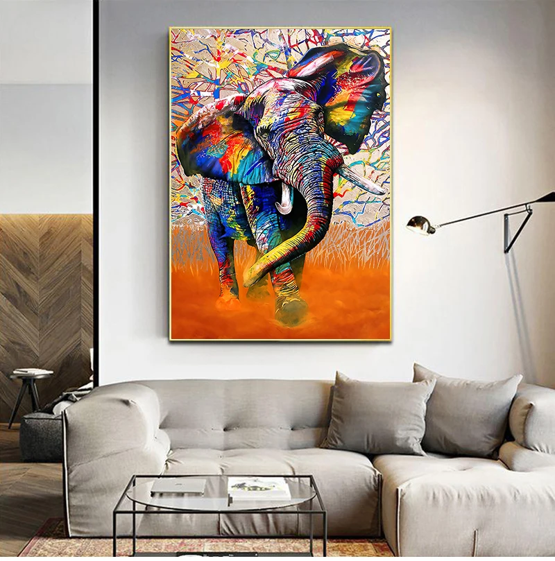 

Картина с Африканским диким слоном, красочные граффити, искусство на стене, животное, картина для гостиной