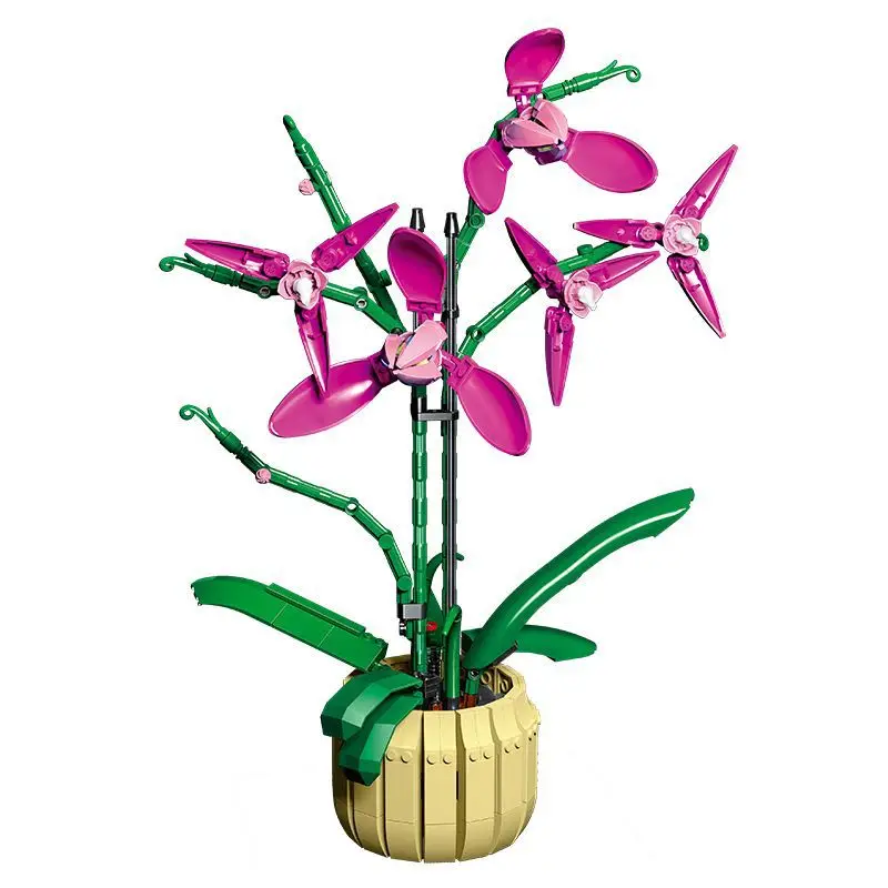 

City Creativity Simulation Potted Purple Phalaenopsis Orchid Bonsai Desktop Ornament Building Blocks Bricks Toys Gifts