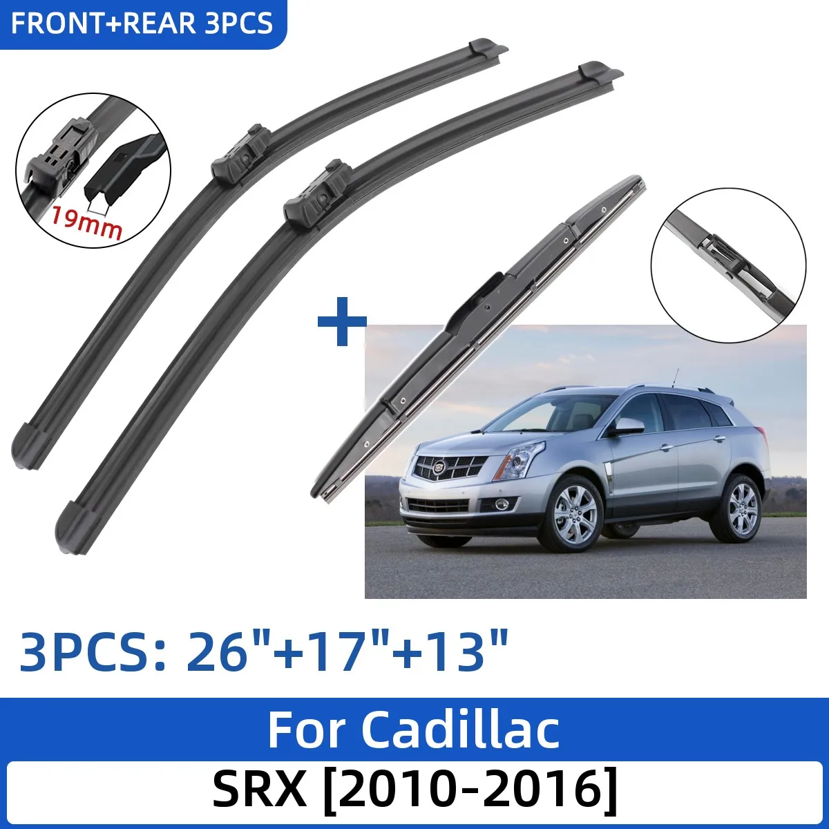 

For Cadillac SRX 2010-2016 26"+17"+13" Front Rear Wiper Blades Windshield Windscreen Window Cutter Accessories 2013 2014 2015