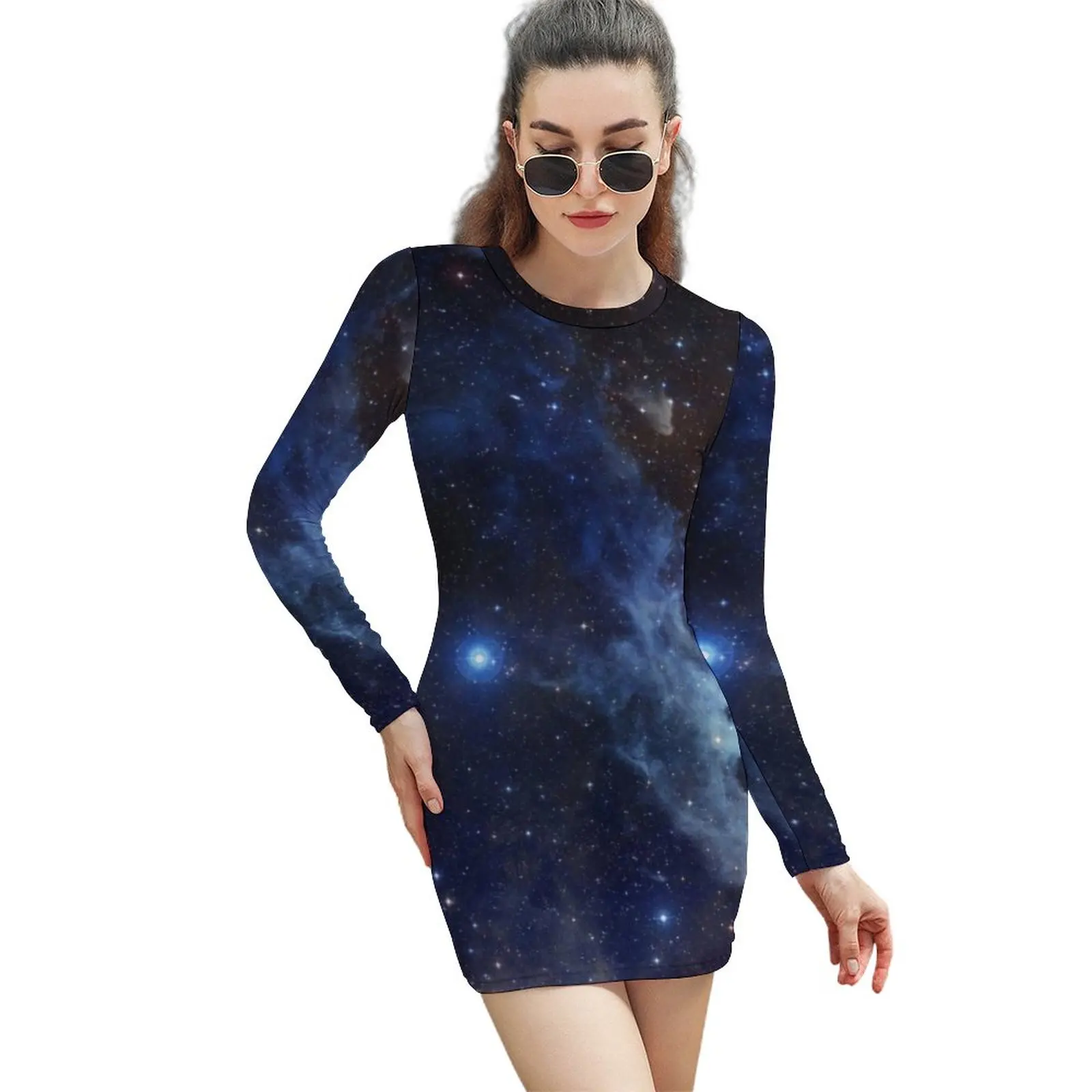 

Star Cloud Dress Female Galaxy Print Aesthetic Bodycon Dress Spring Long Sleeve Elegant Dresses Print Oversized Vestido