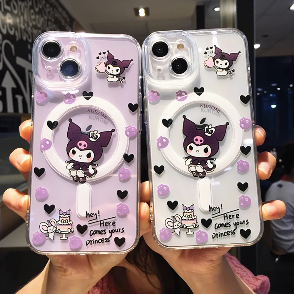 

Cartoon Cute Sanrio Kuromi For Magsafe Magnetic Phone Case For iPhone 14 13 12 11 Pro Max 14 Pro Anti-drop Soft Back Cover Coque