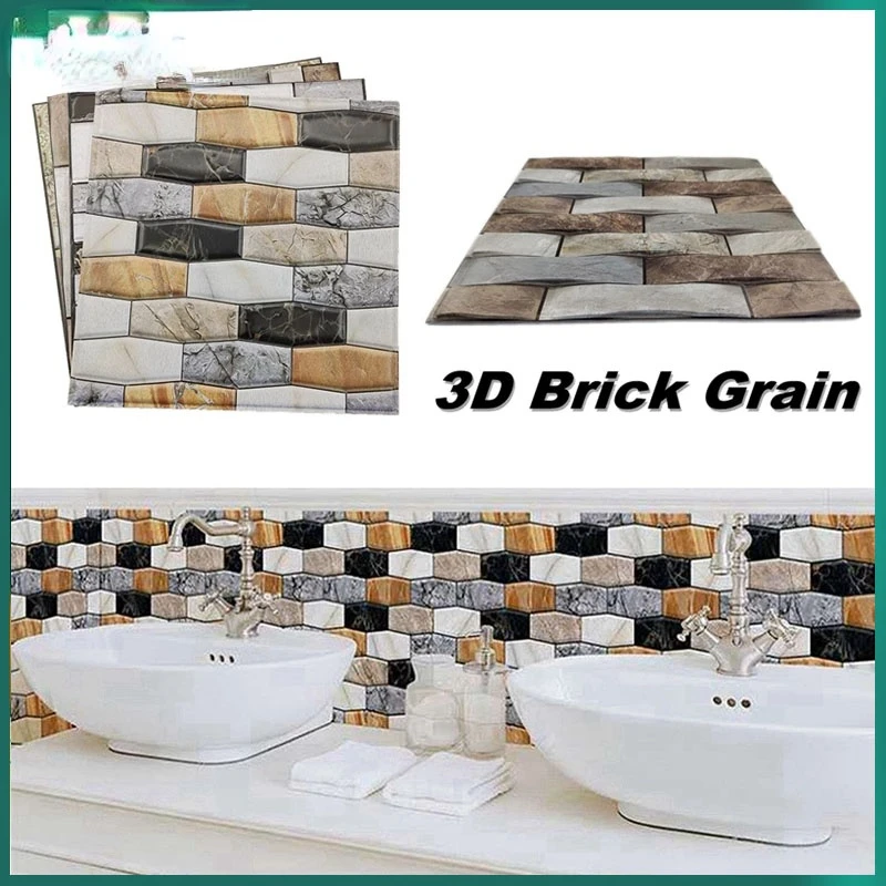 

10/20pcs 3D Wall Sticker Marble Pattern PVC Waterproof Self-Adhesive Wall Paper 30x30cm Brick Grain Bathroom Wall Stickers