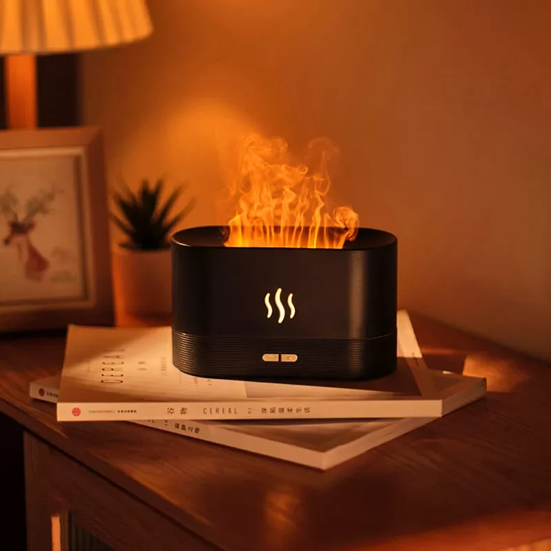 

USB Simulation Flame Night Light with 180ML Water Tank Humidifier For Bedroom Decoration Office Atmosphere Desk Lamp