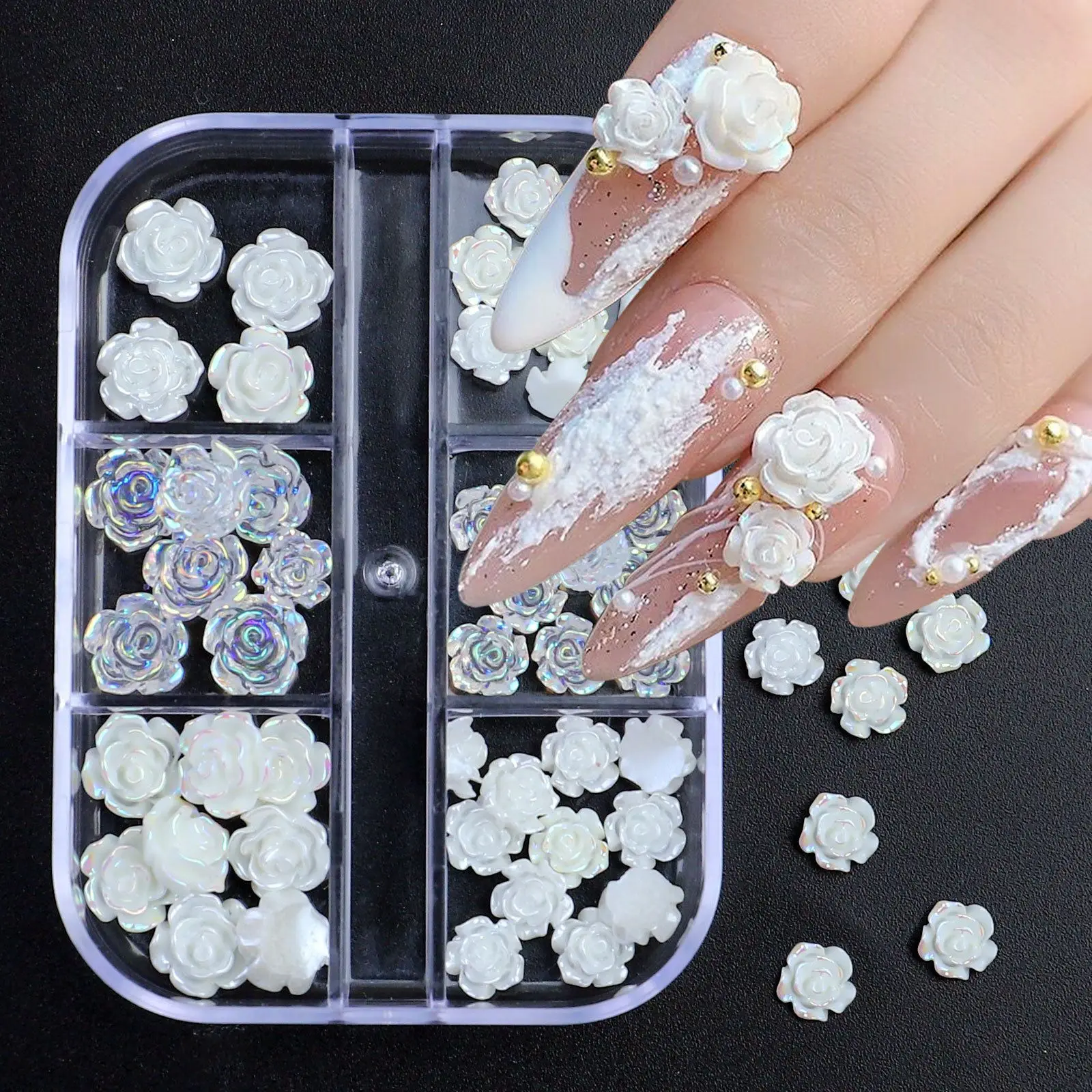 

DIY Manicure Butterfly Design Camellia Nails Accessories Love Heart Nail Art Decorations 3D Acrylic Mixed Size Flower