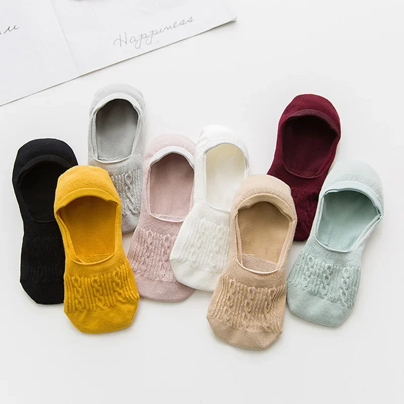 Женские хлопковые тапочки-носочки с однотонным узором нескользящие мягкие