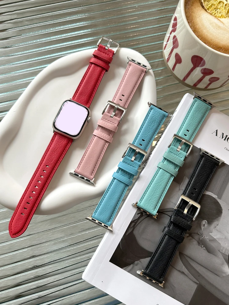 

Ремешок из натуральной кожи для Apple Watch, браслет карамельных цветов для iWatch 8 7 6 SE 5 4, 41 мм 40 мм 38 42 44 45 49