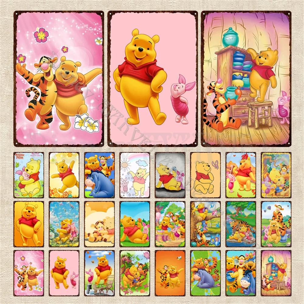 

Настенные стикеры Disney, Винни-Пух, металлический знак, коллекция Диснея из мультфильмов, винтажный Настенный декор, Винни аниме, жестяная пла...