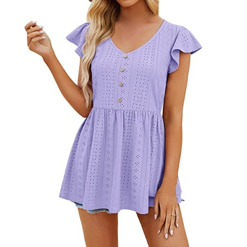 

F42F Women Babydoll Blouses V-Neck Tunic Tops Summer Loose Puff Tops Casual Loose Tops Vest Short Sleeve Tops Blouses T-Shirt