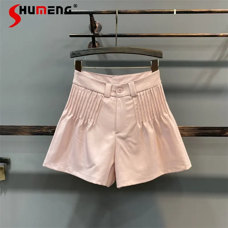 

Pleated Design Sense High Waist Suit Shorts Women's Summer Black Slimming Loose Big Hem Casual A- Line Wide Leg Short Pants