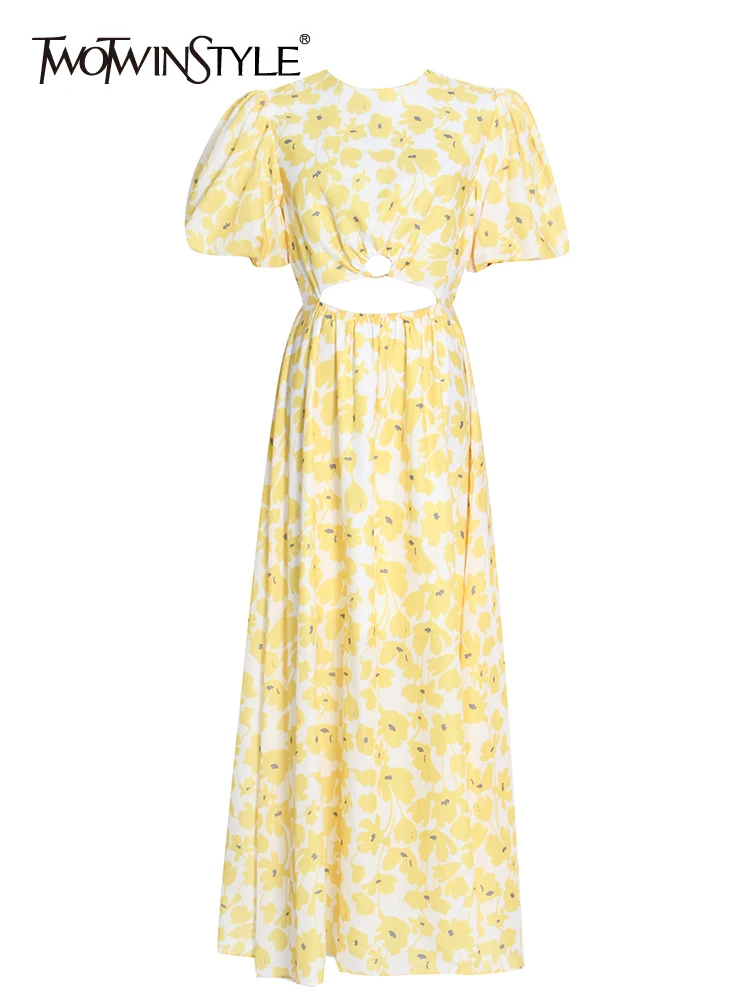 

Женское платье с круглым вырезом TWOTWINSTYLE, элегантное платье средней длины с пышными рукавами и высокой талией на лето