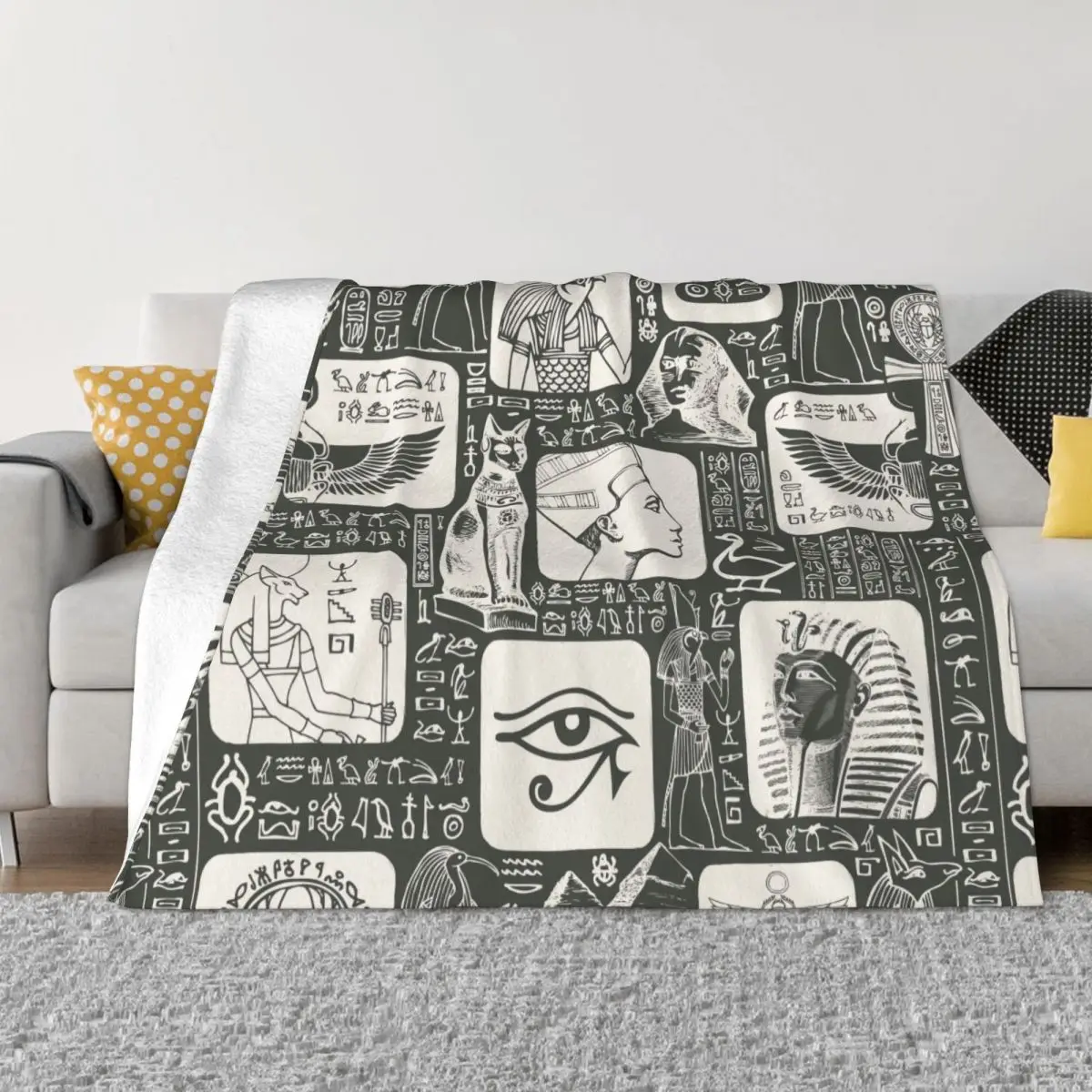 

Ancient Egypt Blankets Fleece Winter Egyptian Hieroglyphs Multi-function Ultra-Soft Throw Blanket for Bed Office Rug Piece