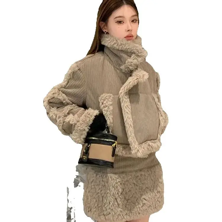 Корейское двухсекционное зимнее женское ретро-стиль модное пушистое короткое