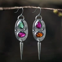 multi color teardrop stone earrings for women girl new vintage three tone red green orange hook earrings jewelry
