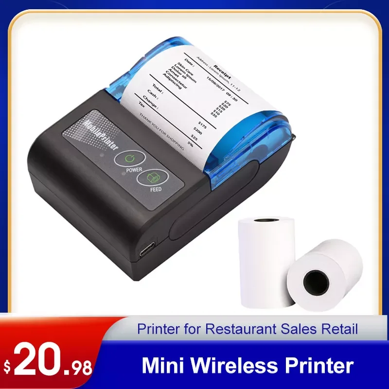 

Mini Thermal Printer 2 inch Wireless USB Receipt Bill Ticket Printer with 58mm Paper Compatible iOS Android Windows for Retail