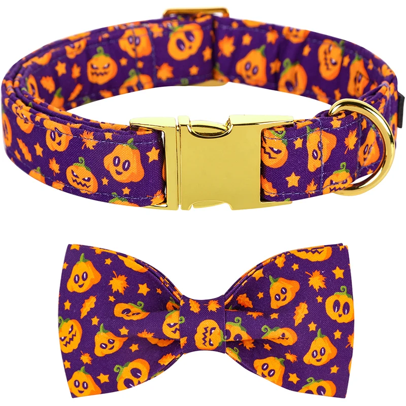 

Уникальный персонализированный ошейник для собак на Хэллоуин с бантом, оранжевый ошейник для щенка, ошейник для собак с цветком, ошейник дл...