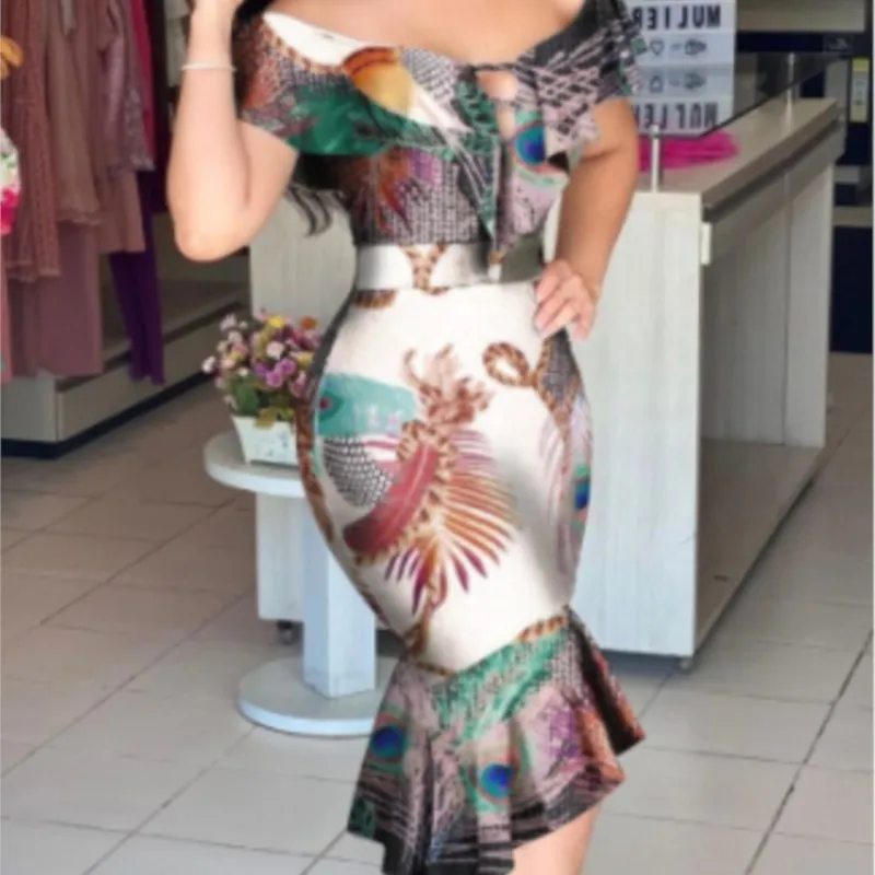 

High Quality Women Off The Shoulder Sexy Bodycon Mid-calf Dress Rayon Bandage Celebrate Girls' Birthday Party Dress Slim