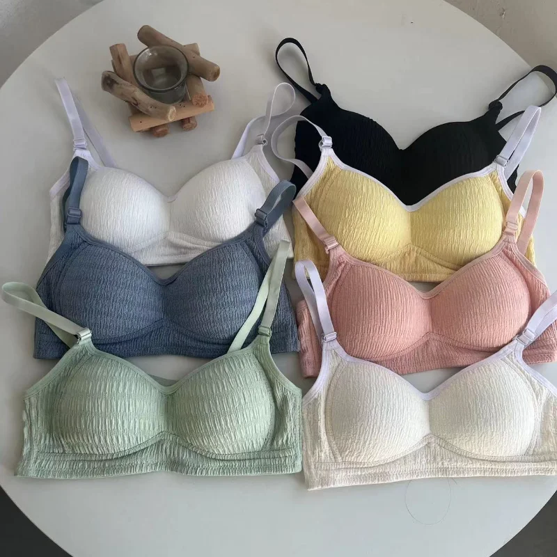 

Girls Gather Thin Underwear Small Breasts Wire Free Comfortable Sleep Cotton Bra for Women