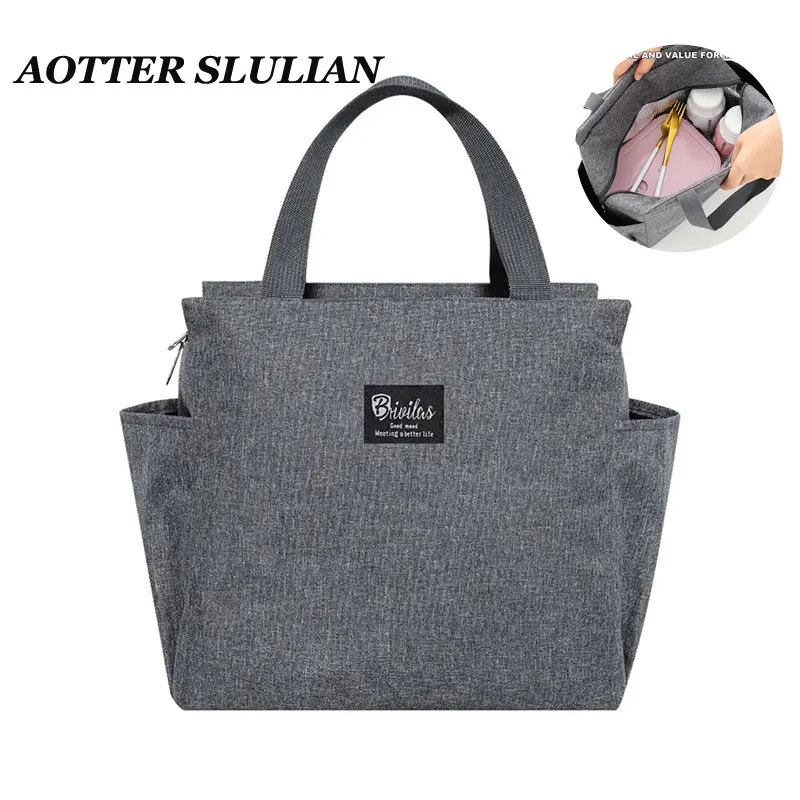 

Thermal Insulation Food Bento Canvas Pouch Women Office Lunch Bag Waterproof Tote Kids Cooler Handbag For Fruit Dinner Container