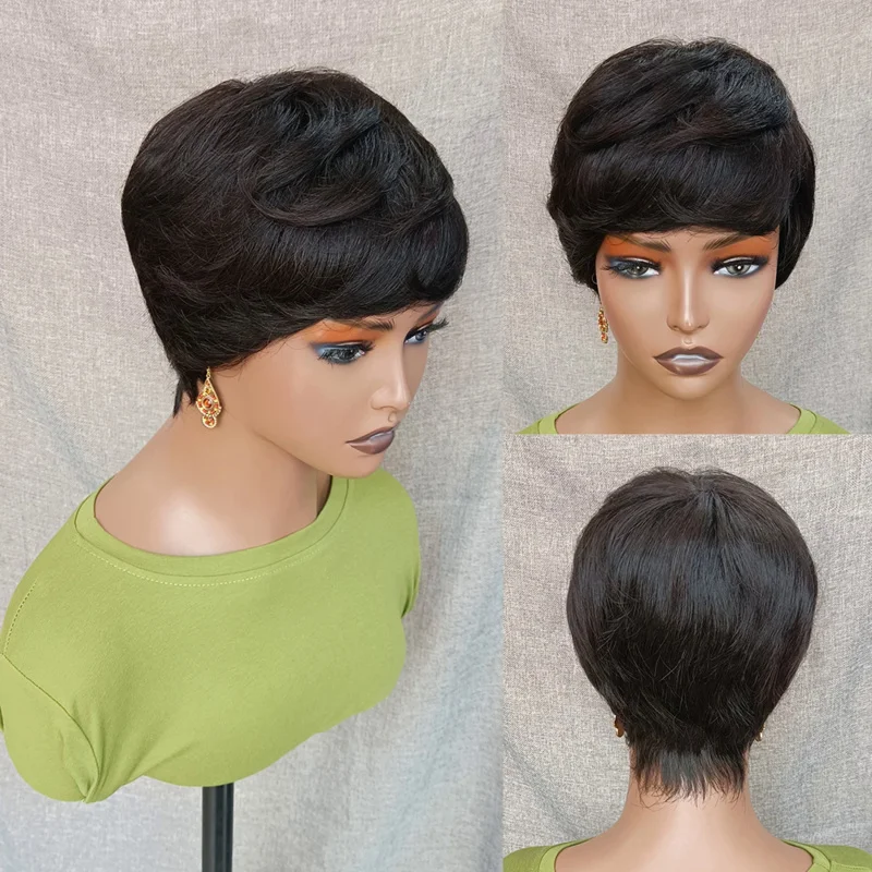Короткий парик из прямых волос с челкой Короткие парики перуанских натуральных