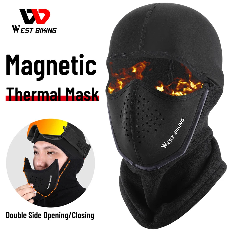 

WEST BIKING Winter Ski Balaclava Magnetic 3D Breathable Mask Windproof Cycling Skiing Hunting Full Face Fleece Hat Hiking Hood