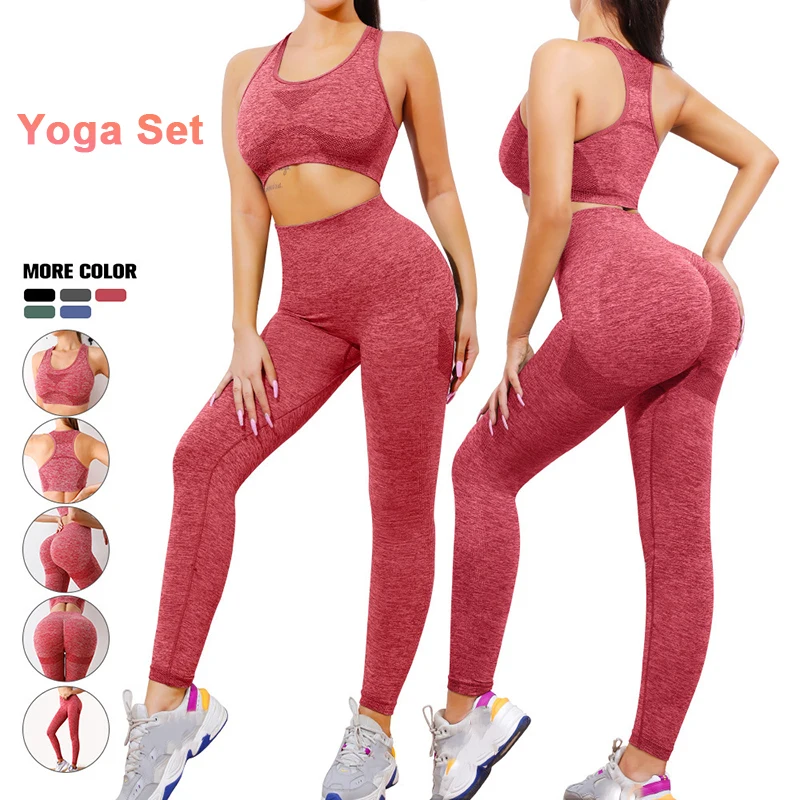 

Комплект для спортзала и йоги, женский спортивный бюстгальтер, брюки для тренировок, женский сексуальный топ с высокой талией, Леггинсы для йоги, бесшовная спортивная одежда