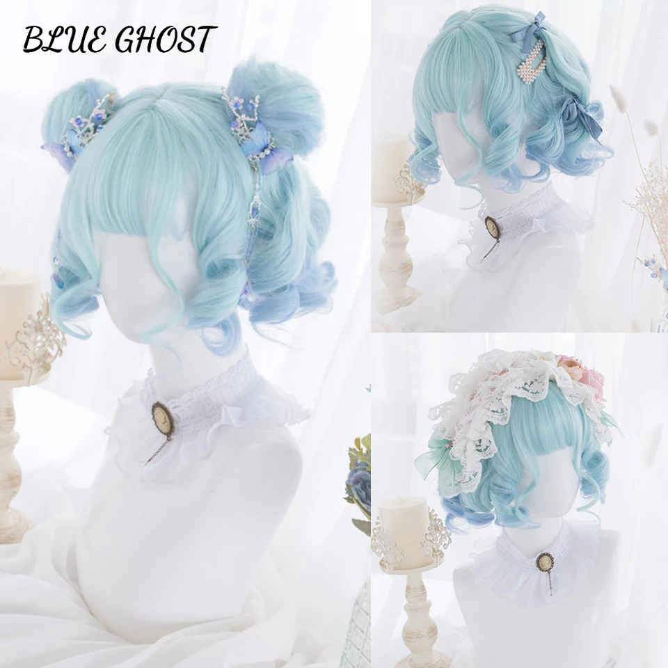 

BG Synthetic Curly Hair Lolita Wigs Short Wave Bob For Women Cosplay Wig With Bangs High Temperture Fiber Blonde Black Brown