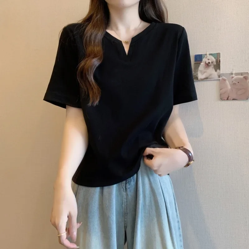 Белая футболка из чистого хлопка женская летняя свободная с короткими рукавами