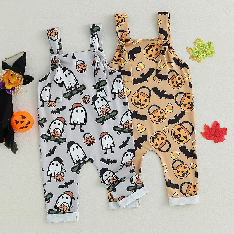 

Summer Fashion Infant Baby Halloween Jumpsuit Overalls Sleeveless Cartoon Print Rompers Toddler Newborn Clothing Outfits