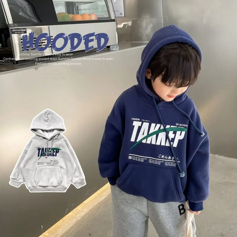 

Boys Hoodies Sweatshirts Cotton Tops 2022 Cool Warm Thicken Plus Velvet Winter Autumn Toddler Pullover Baby's Kids Children's Cl