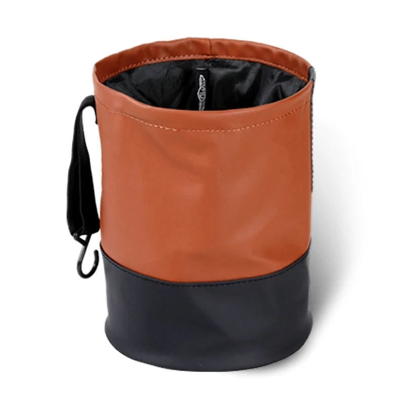 

Car Garbage Basket Bin Portable Collapsible Hanging Trash Cans Auto Waterproof Leather Rubbish Bin Storage Bag