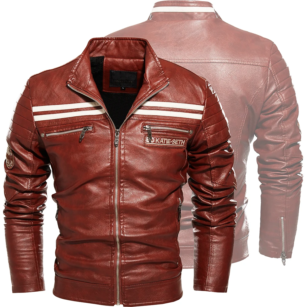

High Quality Fashion Coat Leather Jacket Motorcycle Style Male Business Casual Jackets For Men Black Warm Overcoat