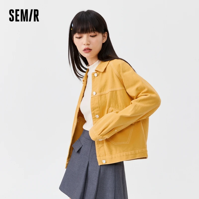 

SEMIR Jacket Women Loose Basic Style 2021 Autumn New All-Match Woman Short Jacket Hong Kong Style Denim Jacket Trend