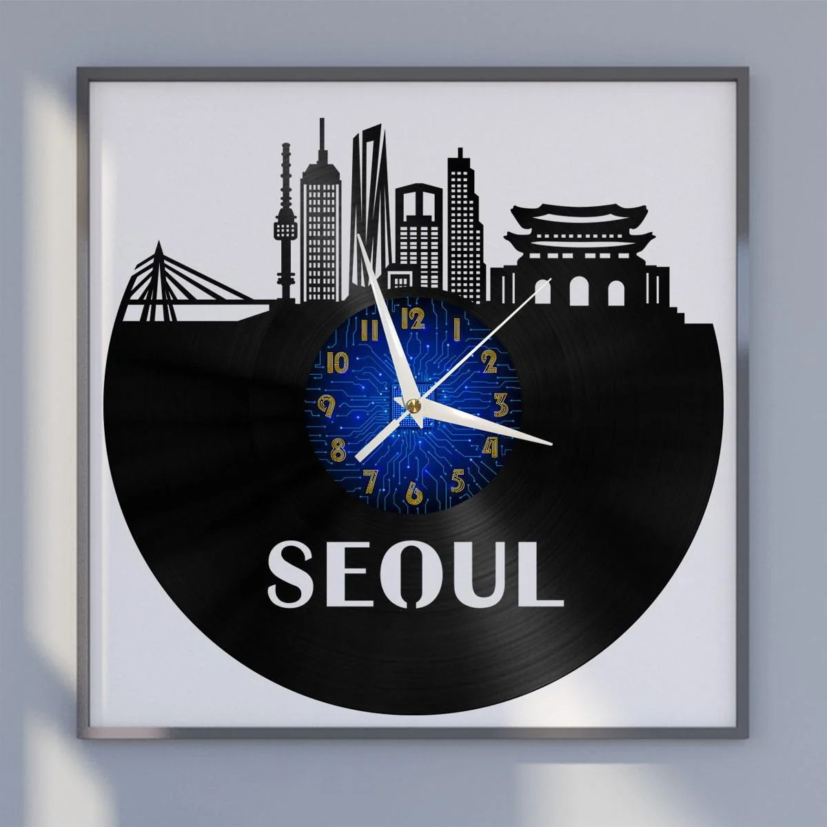 

Seoul City Vinyl Wall Clock, Vinyl Record Clock Wall Art Silent & Non-ticking