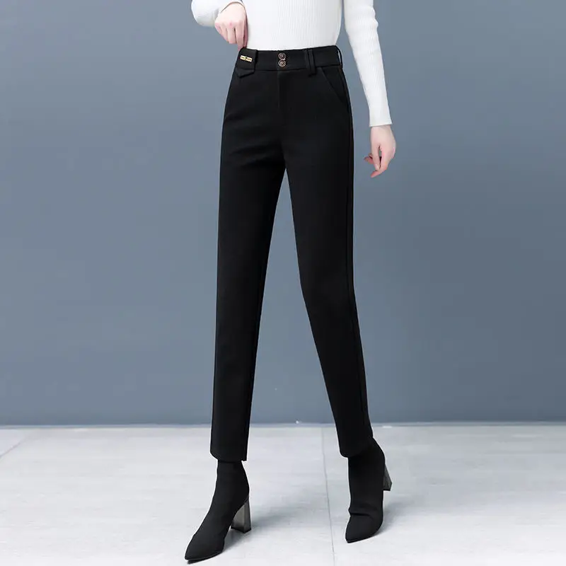 New Straight Pants Women Full Length High Waist Regular Fit Casual Solid Suit Pantalones Thin Elegant Vintage Ladies T31