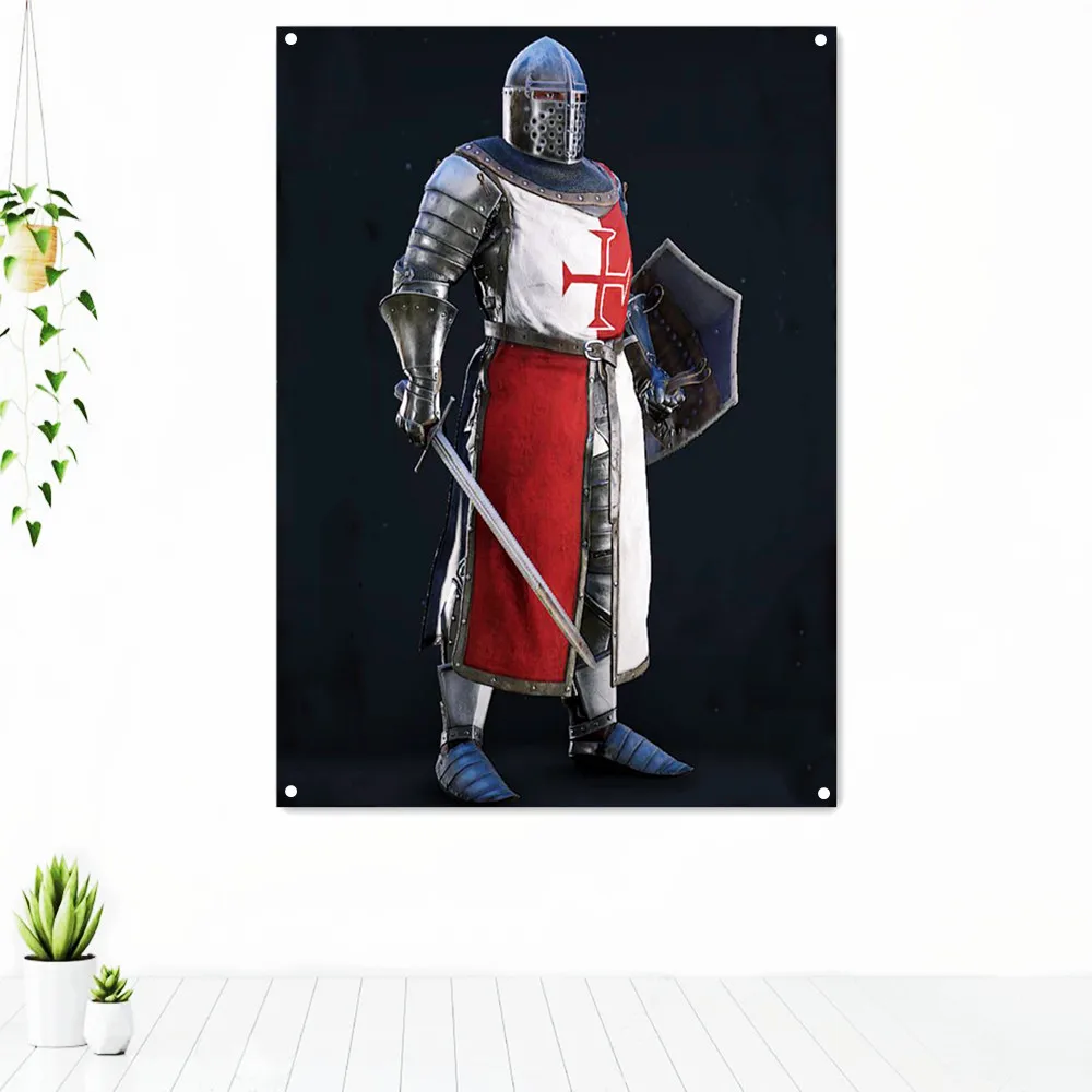 

Christian Knights Templar Battle Flag Banner Ancient Art of War Medieval Warriors Poster Canvas Painting Wall Hanging Tapestry 5