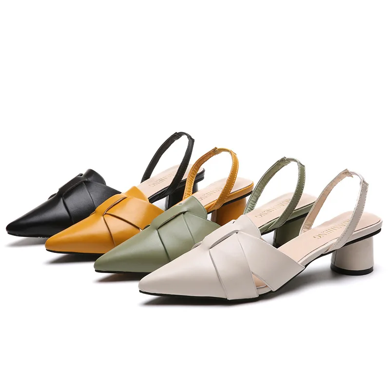 

Miaoguan New Summer Pointed Toe Sandals Women Fashion High Quality Square Heel Shoes Casual Sweet Yellow High Heels Plus Size 42