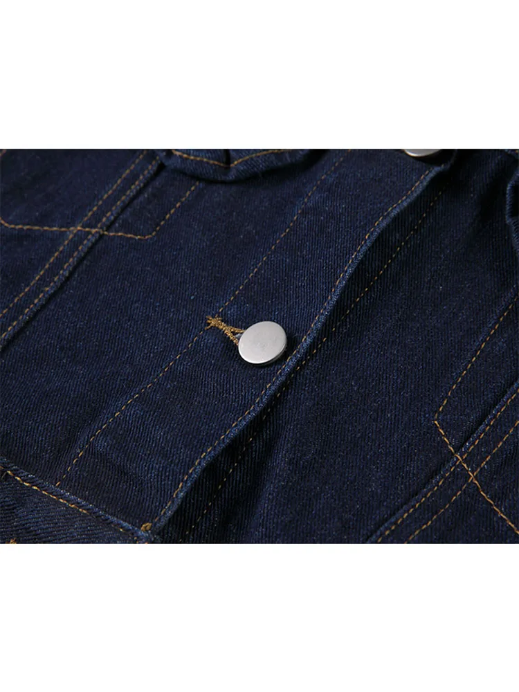 Женская джинсовая куртка с длинным рукавом однобортная Свободная воротником