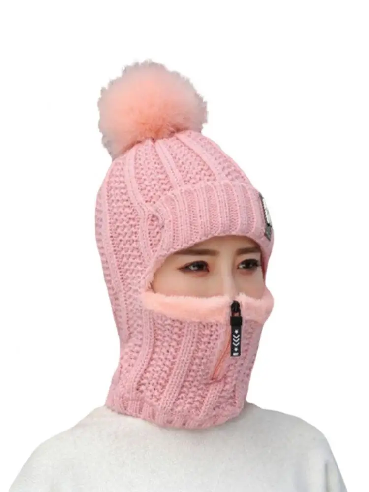 

Новинка 2022, женская зимняя уличная теплая цельная шерстяная вязаная шапка с шарфом и воротником, шапка с помпоном, Шапка-бини, шапка, шарф