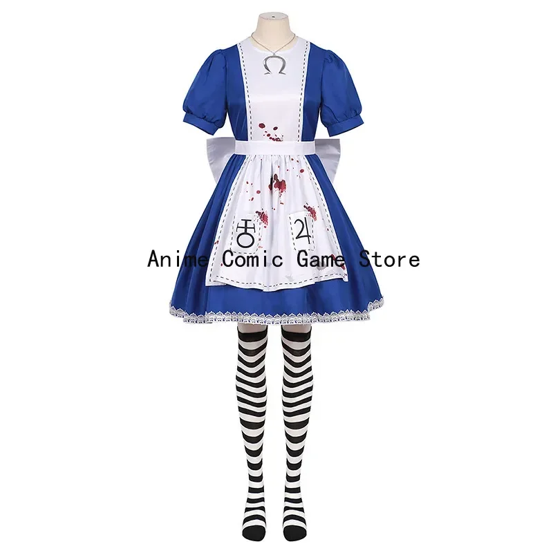 В наличии XS-XL Alice Madness Returns ожерелье для косплея парик носки игра платье горничной