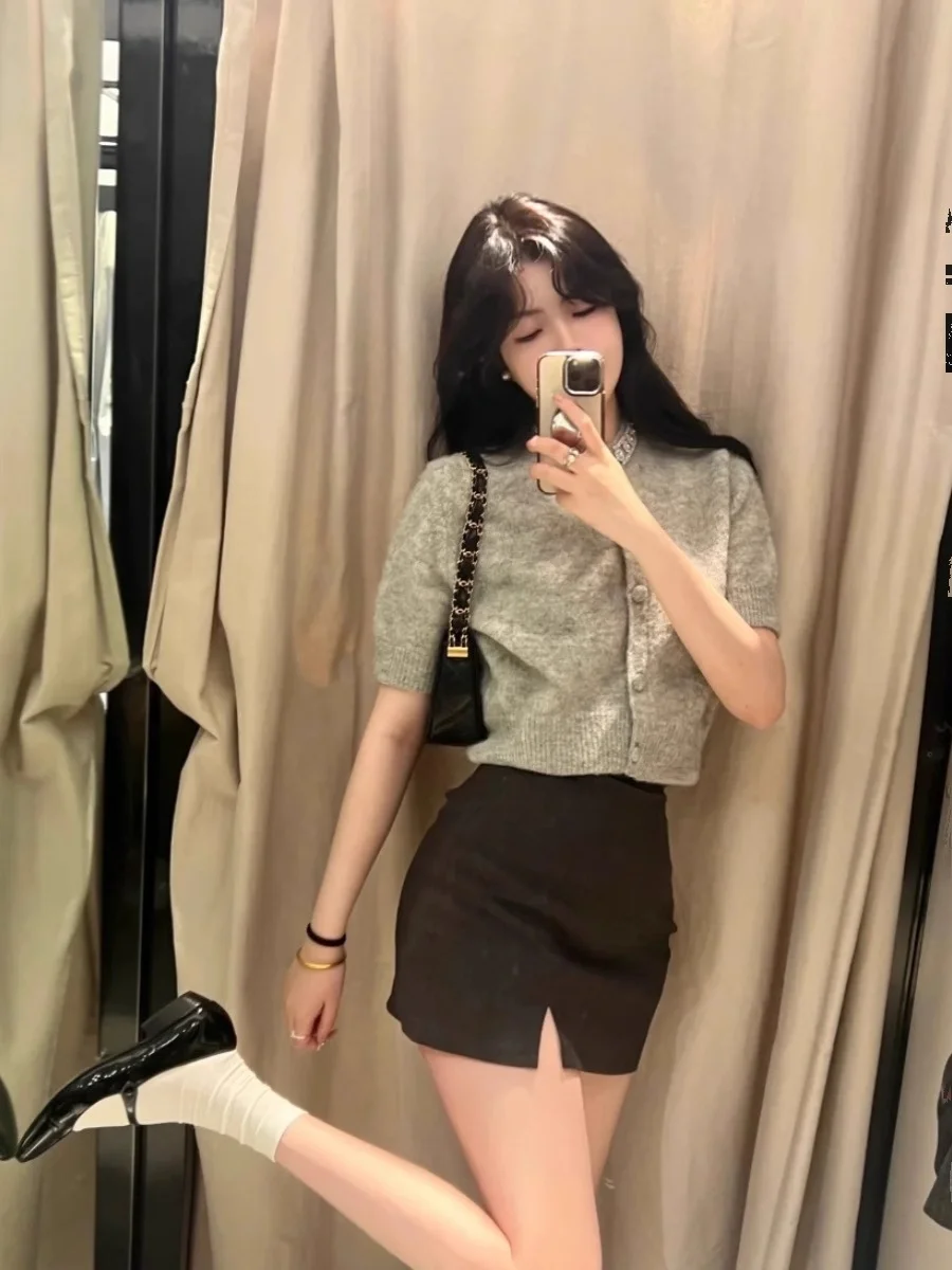 Весенняя серия Miu со сверлильным свитером кардиган футболка с короткими рукавами