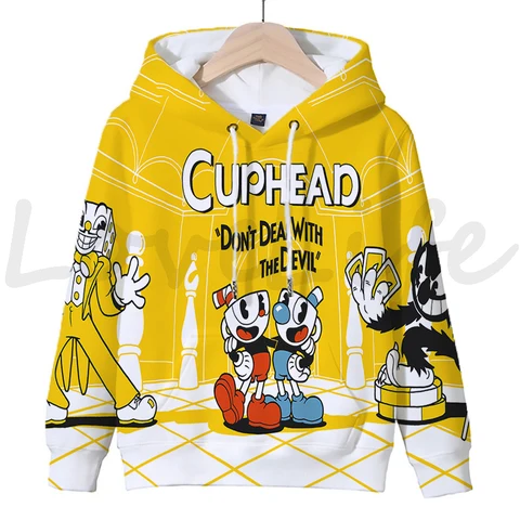 Детские толстовки с капюшоном Cuphead Game Mugman для мальчиков и девочек, толстовки в стиле аниме, милые топы, детские пуловеры с 3D капюшоном, повседневная уличная одежда Sudadera