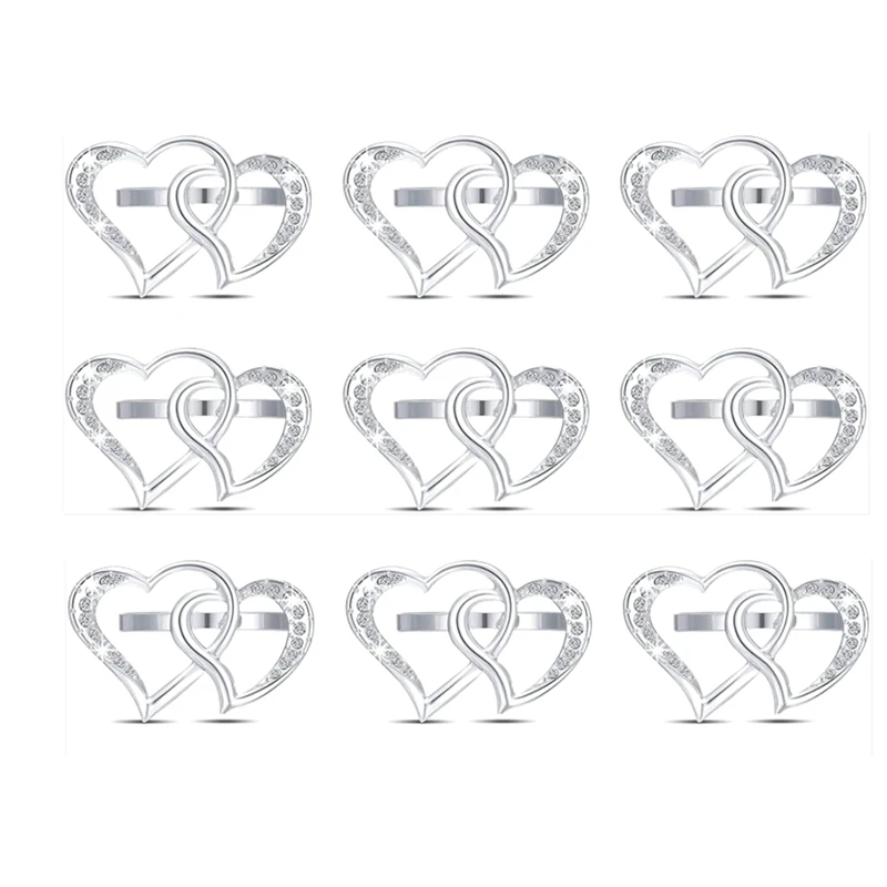 

12 Pcs Valentine's Day Napkin Ring Buckle Double Heart Napkin Ring Heart Rhinestone Napkin Ring for Wedding Table Decor