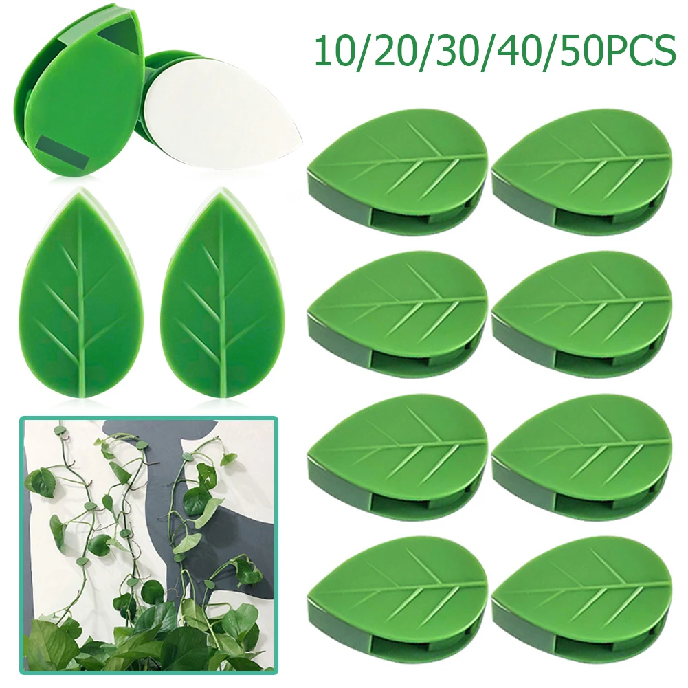

Leaf Shape Plant Climbing Fixture Self-Adhesive Practical Invisible Vines Hook Reusable Traction Holder for Home Office Garden