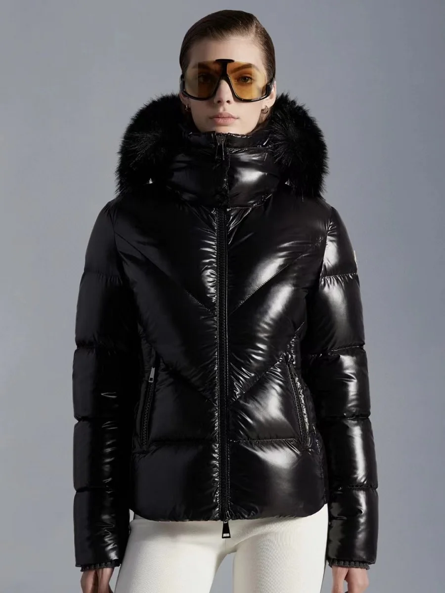 

Женский пуховик с капюшоном, зимняя утепленная куртка из искусственной кожи, с воротником из натурального меха, y2k, 2023