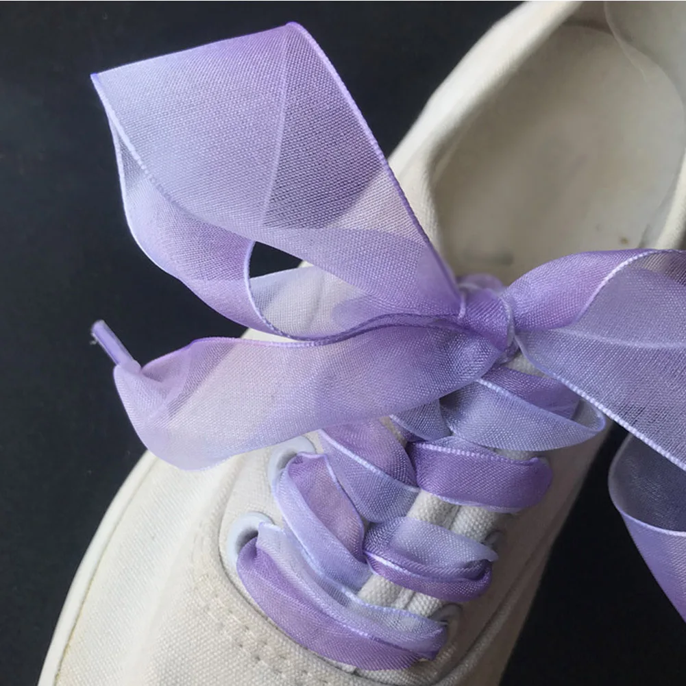 2.5cm Widen Chiffon Organza Gradient Color Shoelaces 70/80/90/100 Cm Length Bowknot Sneaker Sport Shoes White Shoes Laces