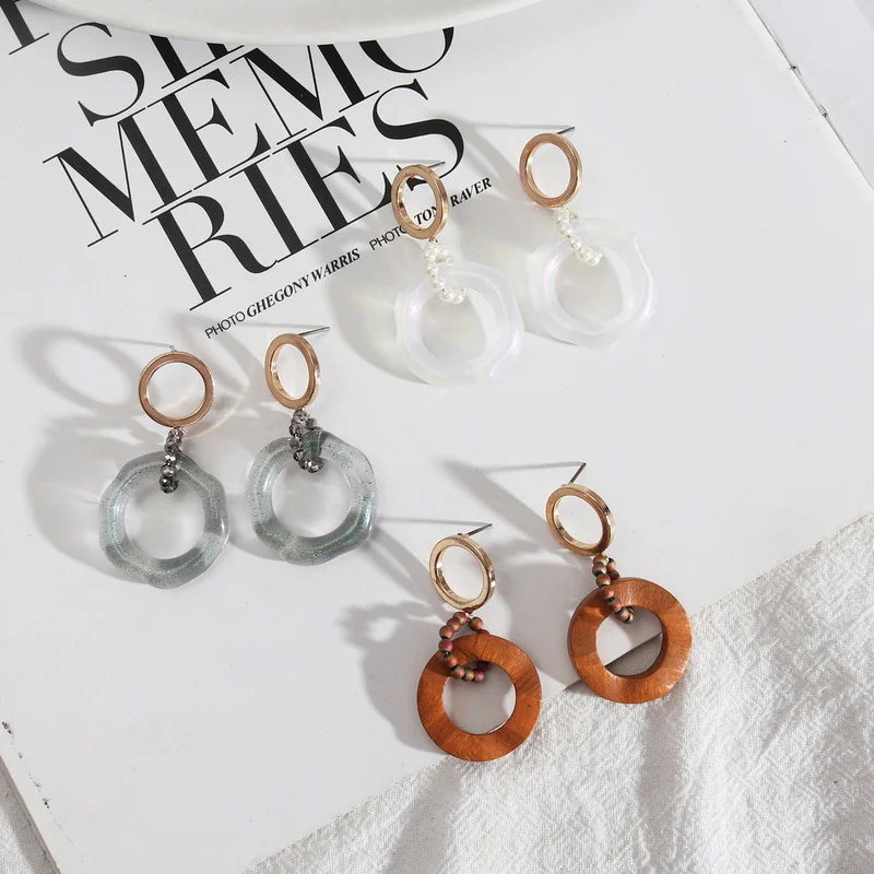 Круглые акриловые деревянные оправы, модные серьги, висячие серьги, лидер продаж, брендовые эффектные женские серьги