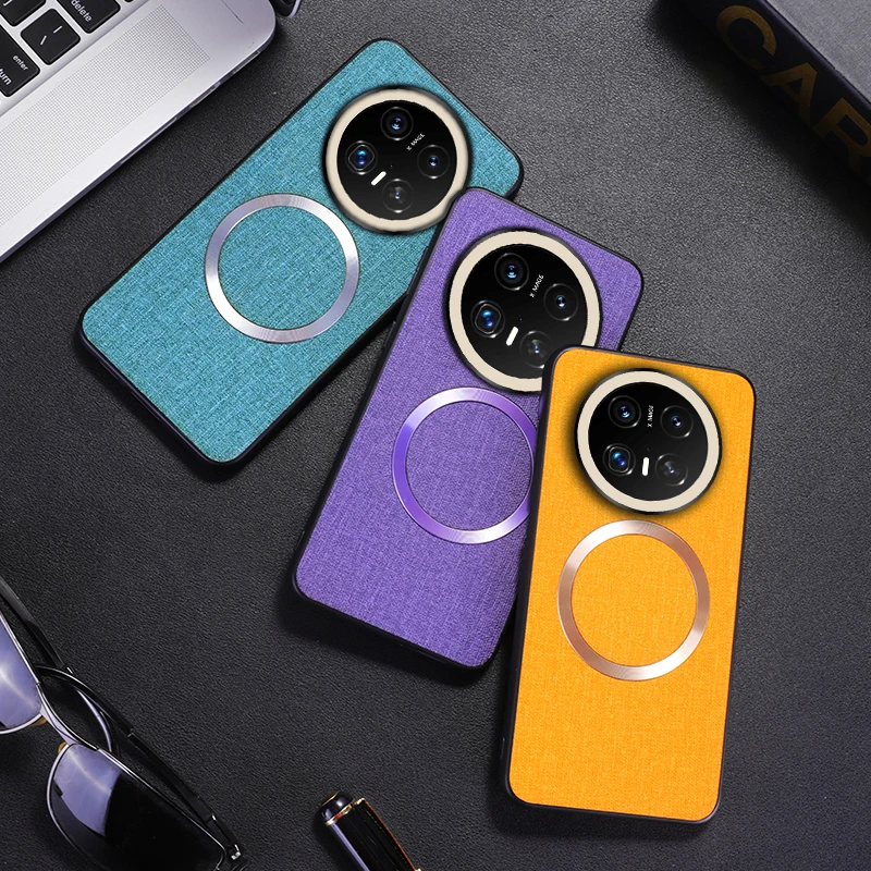 Текстура ткани магнитный чехол с беспроводной зарядкой для Huawei Mate 70 Pura Pro Ultra